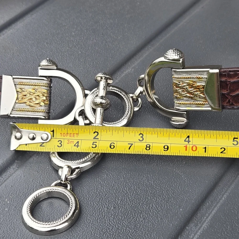 Lake Shore Drive Leather Belt Sz XL Equestrian Silver Tone